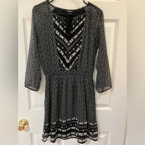 Lucky Brand Black and White Patterned Long Sleeve Dress